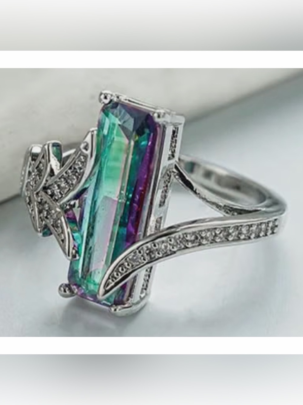 Mystic Crystal CZ Silver Tone Multicolor Cocktail Ring size 8